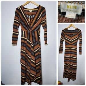 Anthropologie Maeve Striped wrap midi dress Stripes long sleeve New with tags